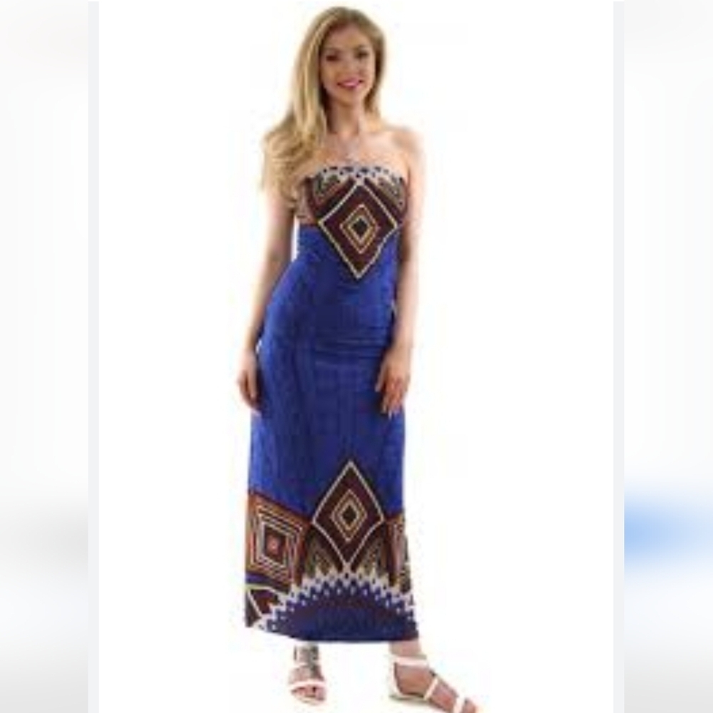 Maxi Papillion Aztec Print Strapless Dress. NWT - Picture 6 of 7